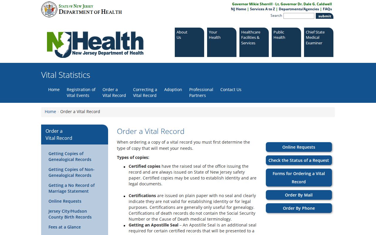South Brunswick residents directory vital-record order guidance
