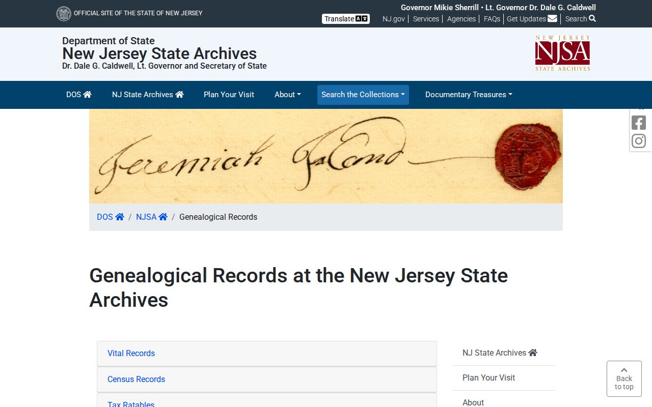 South Brunswick previous residents research in New Jersey State Archives genealogical collections