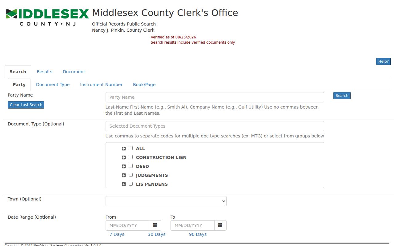 South Brunswick street directory Middlesex deed-index search controls